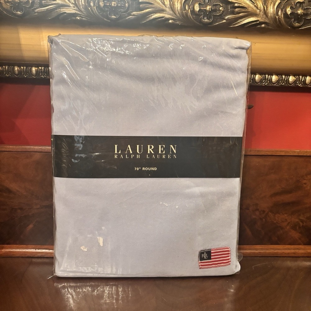 Lauren Ralph Lauren 70" Round Tablecloth Light Blue 100% Cotton Tailored Hem NIP